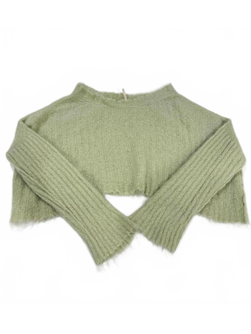 Free People Mint Green Alpaca Blend Oversized Cropped Boatneck Sweater Small